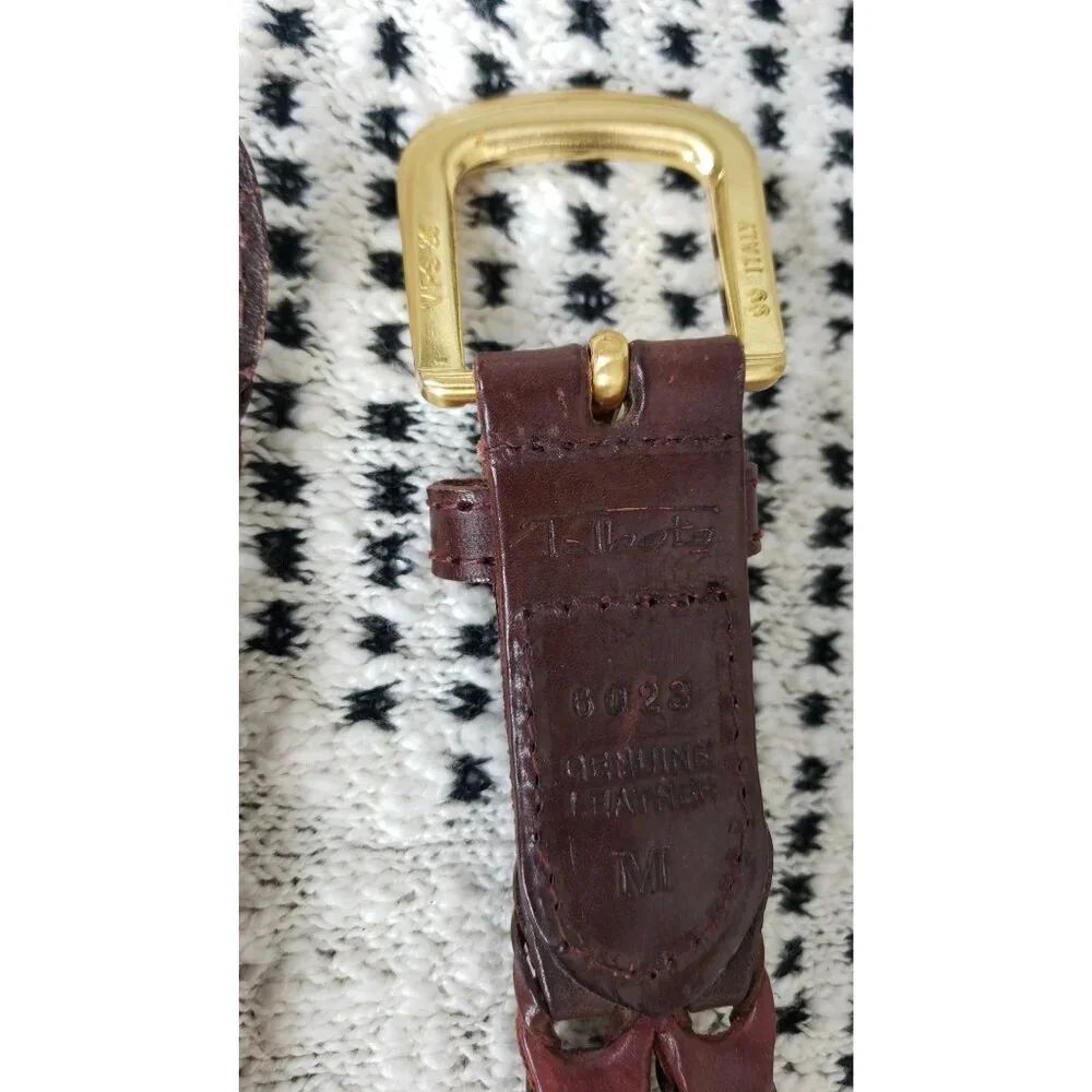Talbots Italian Leather Braided Belt M Brown Tan Woven Brass Buckle